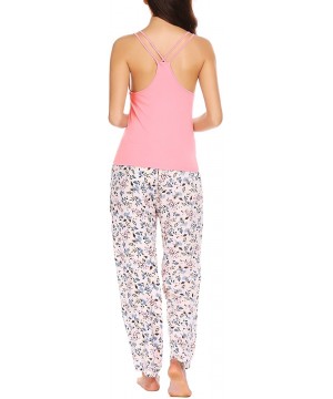 Nightgowns & Sleepshirts Womens Sleepwear Sets Racerback Tank Top and Pants 2 Piece Pajamas Set - Pink - CI188T6I3A0