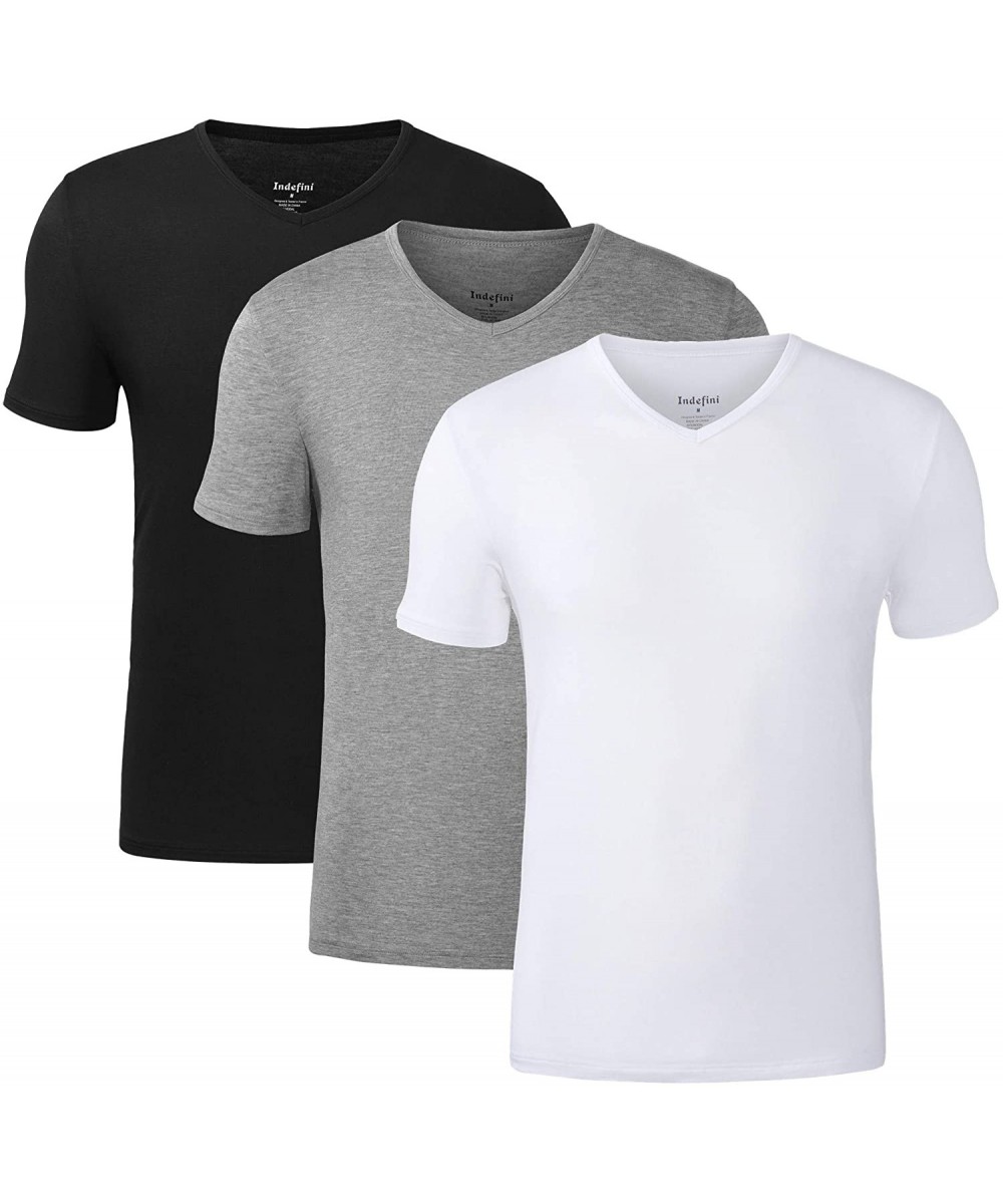 Undershirts Men's Micro Modal Undershirts V-Neck Soft Comfy Slim Fit Tees Short Sleeve Men T-Shirts in 1/3 Pack - 3 Pack of B...