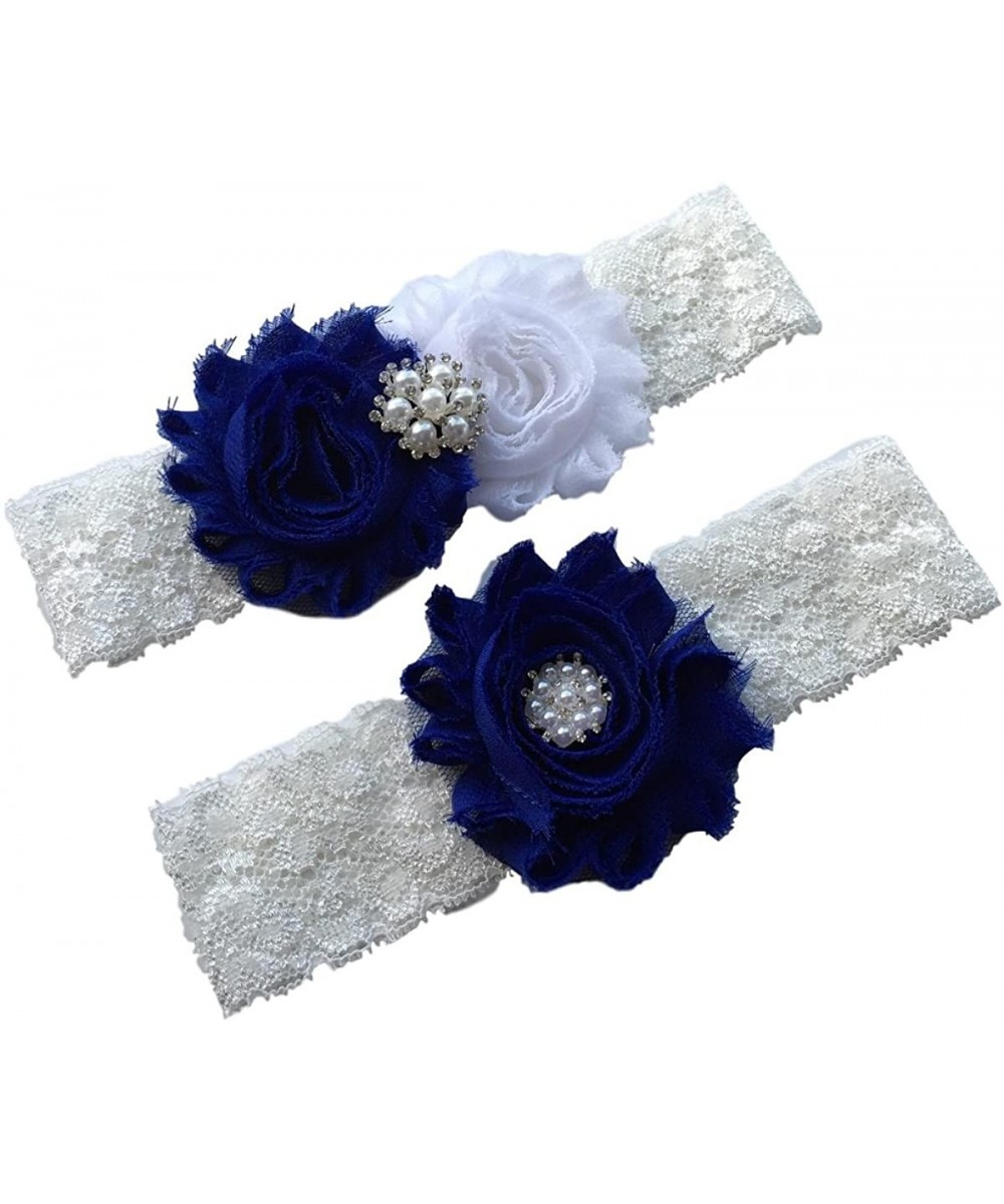 Garters & Garter Belts Plus size blue wedding garter white lace bridal belt lace keepsake toss - Royal and White - CO18DHQ835T