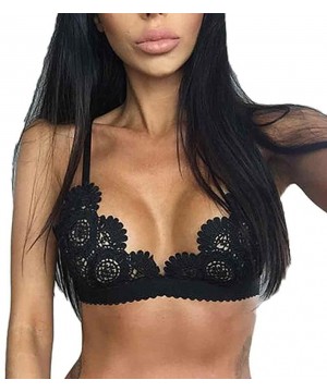 Bras Women Sexy Lingerie Bra-Lelili Strap Push Up Deep V Ultrathin Underwire Padded Floral Lace Brassiere Bra - Black-2 - CH1...