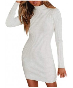 Thermal Underwear Women Holiday Style Sexy Solid Long Sleeve Casual Mini Dress - White - CF193IZWUDS