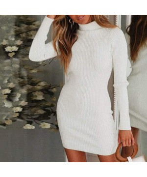 Thermal Underwear Women Holiday Style Sexy Solid Long Sleeve Casual Mini Dress - White - CF193IZWUDS