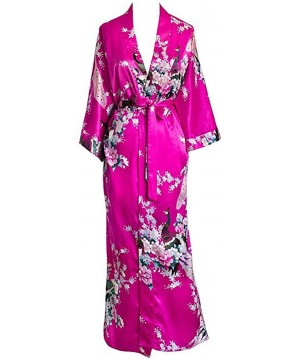 Robes Women Long Robe Print Flower Peacock Kimono Bathrobe Gown Bride Bridesmaid Wedding Robes Sexy Sleepwear Black Flower a ...