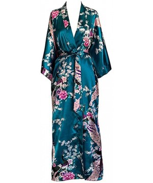 Robes Women Long Robe Print Flower Peacock Kimono Bathrobe Gown Bride Bridesmaid Wedding Robes Sexy Sleepwear Black Flower a ...