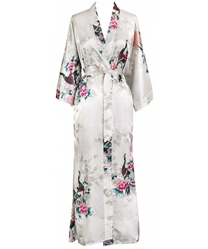 Robes Women Long Robe Print Flower Peacock Kimono Bathrobe Gown Bride Bridesmaid Wedding Robes Sexy Sleepwear Black Flower a ...