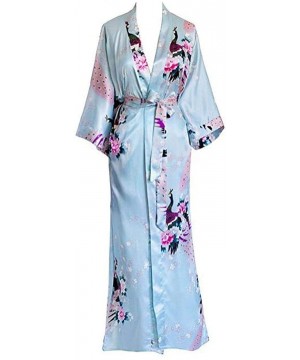 Robes Women Long Robe Print Flower Peacock Kimono Bathrobe Gown Bride Bridesmaid Wedding Robes Sexy Sleepwear Black Flower a ...