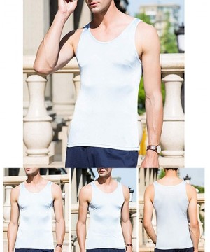 Undershirts Men's 100% Pure Silk Knitted T-Shirt Undershirts Slim Casual Tee Tops - Light Blue 2 - C918SW2I74L