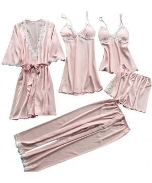 Baby Dolls & Chemises Women Lace Lingerie-Fitfulvan Sexy Nightwear Underwear Babydoll Sleepwear Dress 5PC Suit - Pink - C318O...