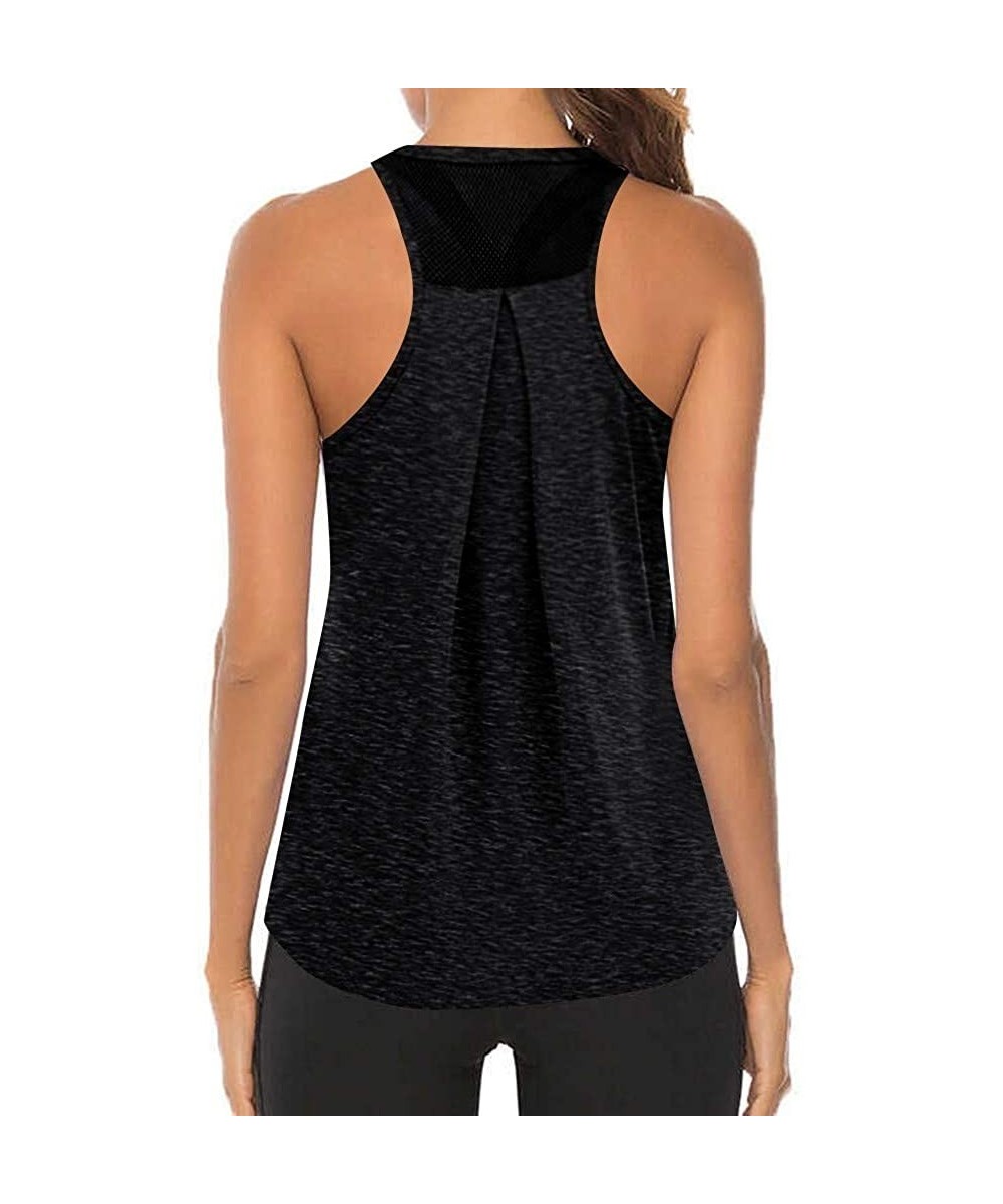 Thermal Underwear Women Workout Tops Mesh Racerback Tank Yoga Shirts Gym Clothes - A-black - CB190ZYDQ36