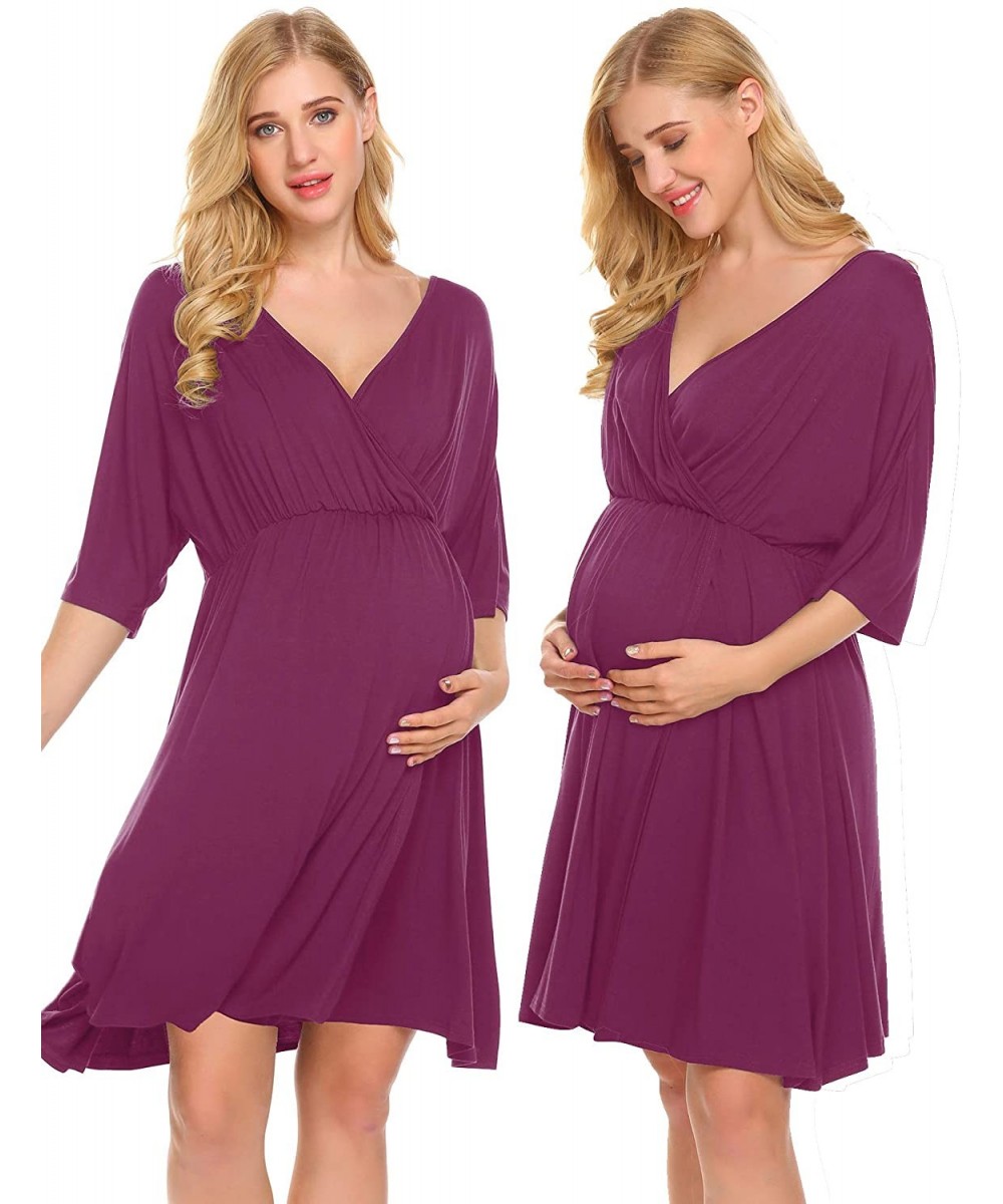 Nightgowns & Sleepshirts Women's Maternity Dress Nursing Nightgown for Breastfeeding Nightshirt Sleepwear - 8856_wineberry - ...