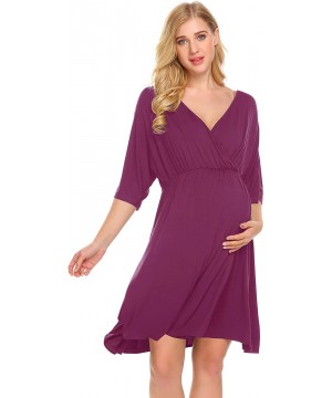 Nightgowns & Sleepshirts Women's Maternity Dress Nursing Nightgown for Breastfeeding Nightshirt Sleepwear - 8856_wineberry - ...