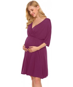 Nightgowns & Sleepshirts Women's Maternity Dress Nursing Nightgown for Breastfeeding Nightshirt Sleepwear - 8856_wineberry - ...