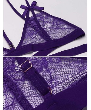 Baby Dolls & Chemises Lingerie for Women Lace Bralette and Panty Set Sexy 2 Piece Outfits Underwear - Purple2 - CT18DON8ZND