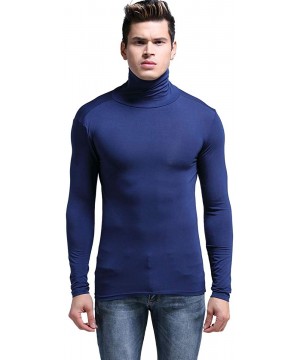 Thermal Underwear Men's Lightweight Thermal Shirts Modal Base Layer Turtleneck Long Sleeve Pullover Tops - Blue - CV18KZNUZ5G