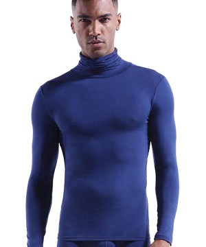 Thermal Underwear Men's Lightweight Thermal Shirts Modal Base Layer Turtleneck Long Sleeve Pullover Tops - Blue - CV18KZNUZ5G