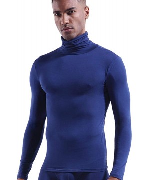 Thermal Underwear Men's Lightweight Thermal Shirts Modal Base Layer Turtleneck Long Sleeve Pullover Tops - Blue - CV18KZNUZ5G