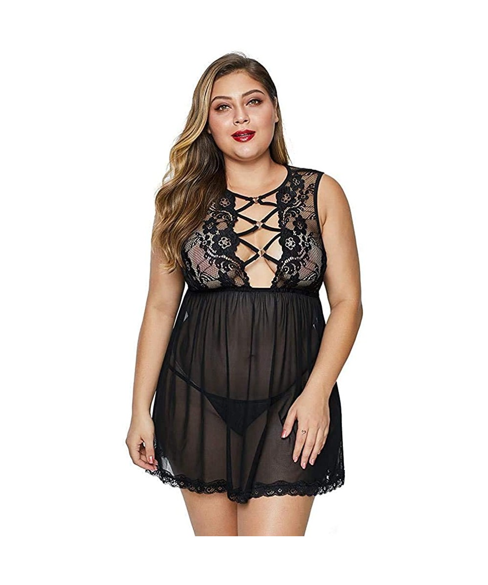 Nightgowns & Sleepshirts Women's Baby DollsLingerie Transparent Lace Strap Design Chest Heart Buckle Backless XL Nightdress -...