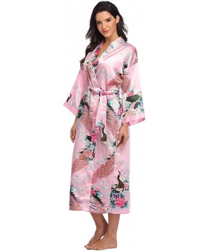 Robes Women's Long Floral Robe Bride Bridemaids Dressing Gown Silky - Pink - CO192DQ5US8