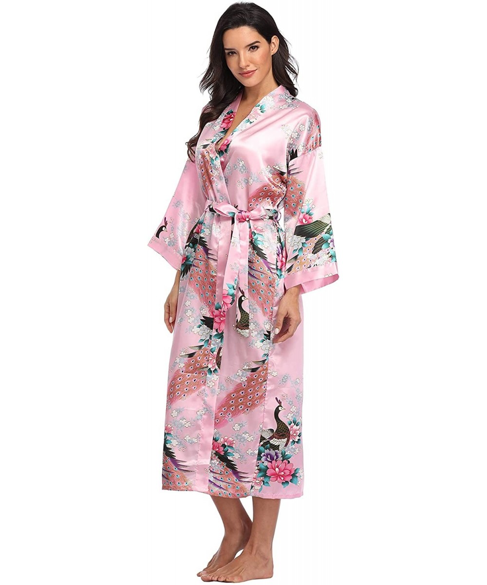 Robes Women's Long Floral Robe Bride Bridemaids Dressing Gown Silky - Pink - CO192DQ5US8