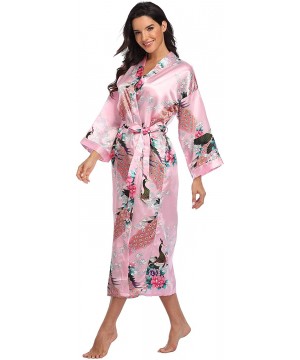 Robes Women's Long Floral Robe Bride Bridemaids Dressing Gown Silky - Pink - CO192DQ5US8