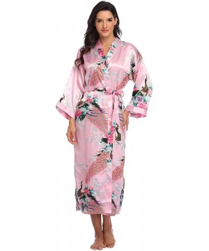 Robes Women's Long Floral Robe Bride Bridemaids Dressing Gown Silky - Pink - CO192DQ5US8