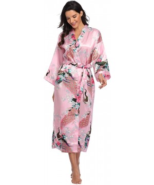 Robes Women's Long Floral Robe Bride Bridemaids Dressing Gown Silky - Pink - CO192DQ5US8