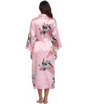 Robes Women's Long Floral Robe Bride Bridemaids Dressing Gown Silky - Pink - CO192DQ5US8