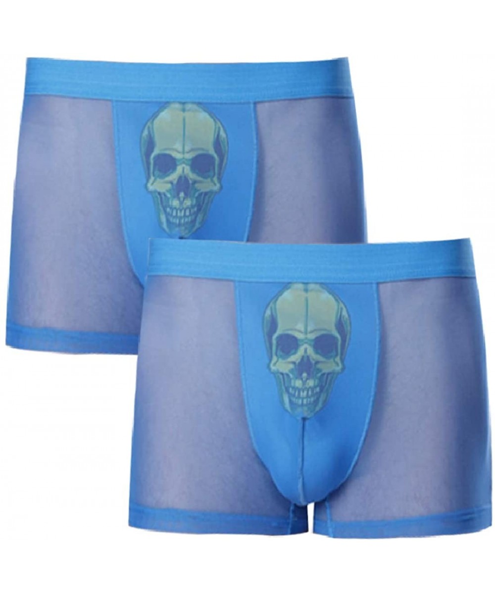 Boxer Briefs Men's 2 Pack Set Underwear Soft See-Through Skull Tiger Sexy Mesh Breathable Boxer Briefs - 04-blue - CU18A2XQT8W