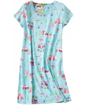 Nightgowns & Sleepshirts Women's Cotton Nightgown Sleepwear Short Sleeves Shirt Casual Print Sleepdress - Camping - C118UU5NKRZ