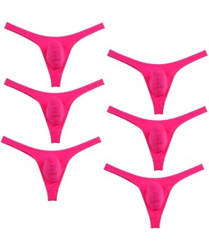 G-Strings & Thongs 6PCS/Lot Men's Solid Thong Spandex Bikini T-Back Underwear - Pink - CM194CAMW6I