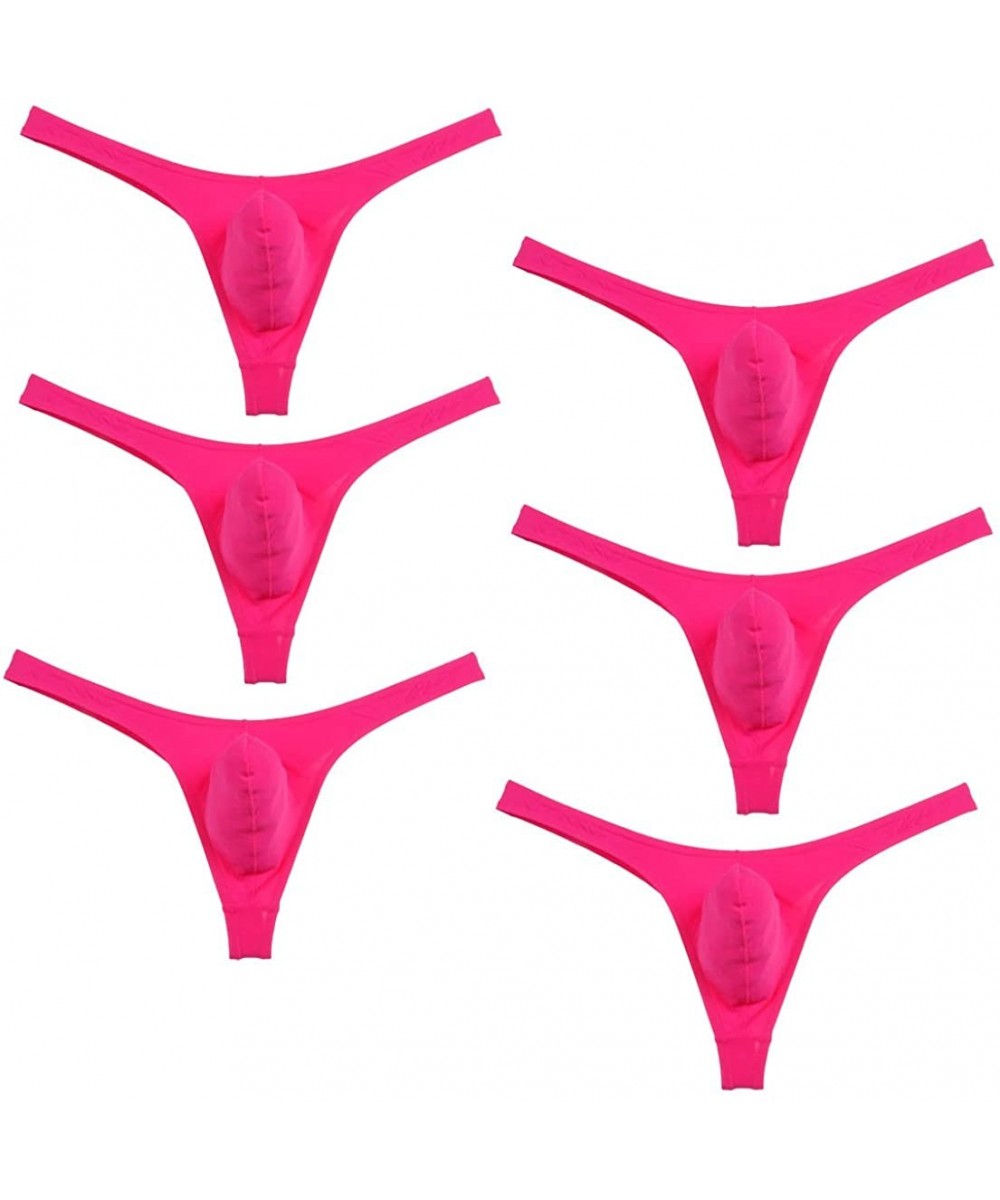 G-Strings & Thongs 6PCS/Lot Men's Solid Thong Spandex Bikini T-Back Underwear - Pink - CM194CAMW6I