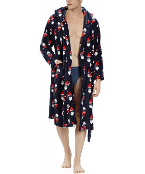 Robes Mens Flannel Robe Long Hooded Plush Shawl Kimono Bathrobe Sleepwear - Christmas - CJ18WZISQDW