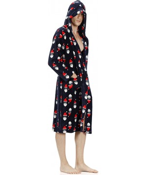 Robes Mens Flannel Robe Long Hooded Plush Shawl Kimono Bathrobe Sleepwear - Christmas - CJ18WZISQDW