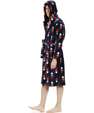 Robes Mens Flannel Robe Long Hooded Plush Shawl Kimono Bathrobe Sleepwear - Christmas - CJ18WZISQDW