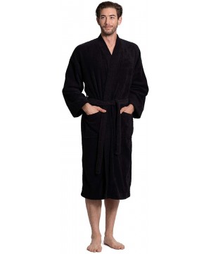 Robes Men's Terry Cloth Robe Turkish Cotton Terry Kimono Collar - Black - C3189MDTMD3