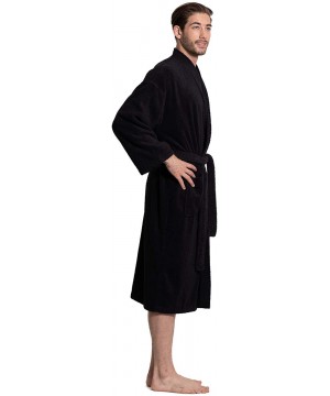 Robes Men's Terry Cloth Robe Turkish Cotton Terry Kimono Collar - Black - C3189MDTMD3