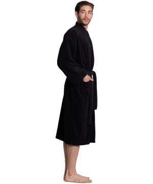 Robes Men's Terry Cloth Robe Turkish Cotton Terry Kimono Collar - Black - C3189MDTMD3