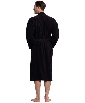 Robes Men's Terry Cloth Robe Turkish Cotton Terry Kimono Collar - Black - C3189MDTMD3