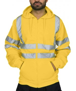 Thermal Underwear Mens Visibility Hoodie Road Work High Pullover Reflective Strip Sweatshirt Coat - A-yellow - CL18A2NYT4E