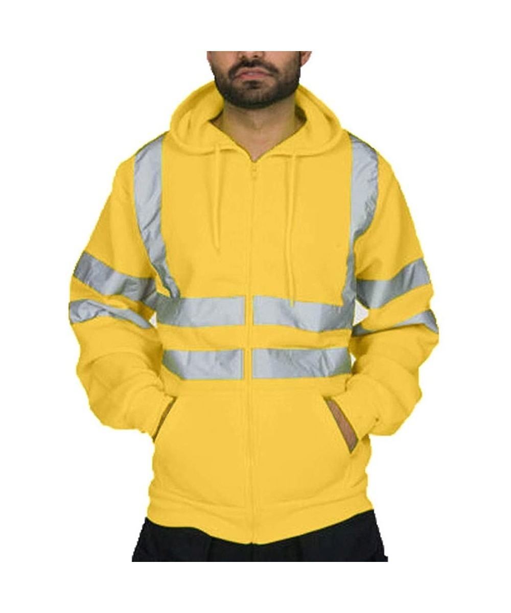 Thermal Underwear Mens Visibility Hoodie Road Work High Pullover Reflective Strip Sweatshirt Coat - A-yellow - CL18A2NYT4E