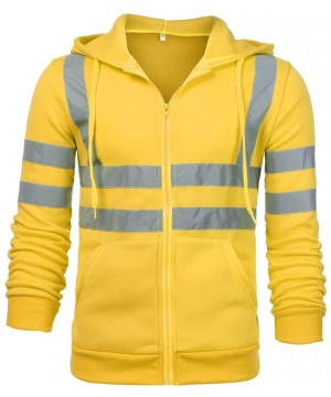 Thermal Underwear Mens Visibility Hoodie Road Work High Pullover Reflective Strip Sweatshirt Coat - A-yellow - CL18A2NYT4E