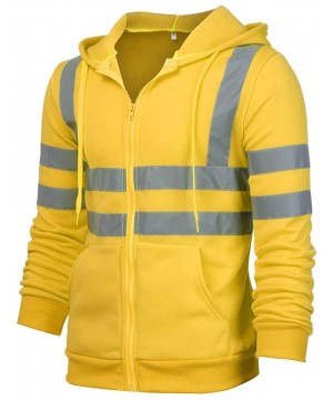 Thermal Underwear Mens Visibility Hoodie Road Work High Pullover Reflective Strip Sweatshirt Coat - A-yellow - CL18A2NYT4E