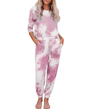 Sets Women 2 Piece Tie Dye Sweatsuit Set Long Sleeve Pullover and Drawstring Sweatpants Sets - Long Sleeve Light Pink - CM198...