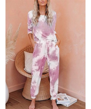 Sets Women 2 Piece Tie Dye Sweatsuit Set Long Sleeve Pullover and Drawstring Sweatpants Sets - Long Sleeve Light Pink - CM198...