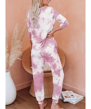 Sets Women 2 Piece Tie Dye Sweatsuit Set Long Sleeve Pullover and Drawstring Sweatpants Sets - Long Sleeve Light Pink - CM198...