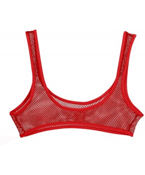 Camisoles & Tanks Women's Sheer Fishnet Bralette Deep U Camisole See Through Tank Crop Tops Clubwear - Red - CE19CLSDI62