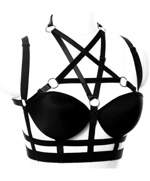 Bras Women Pentagram Body Harness Bra Strappy Tops Adjustable Goth Punk Festival Rave Bralette - Black a - C518DOASYU3