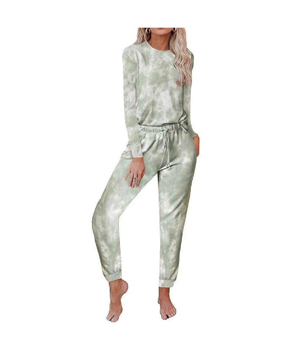 Sets Women Homwear Jogging Pants Trousers Tie-Dyed Casual Long/Short-Sleeve Pajamas PJ Set - 16 - CY19D0X475Q