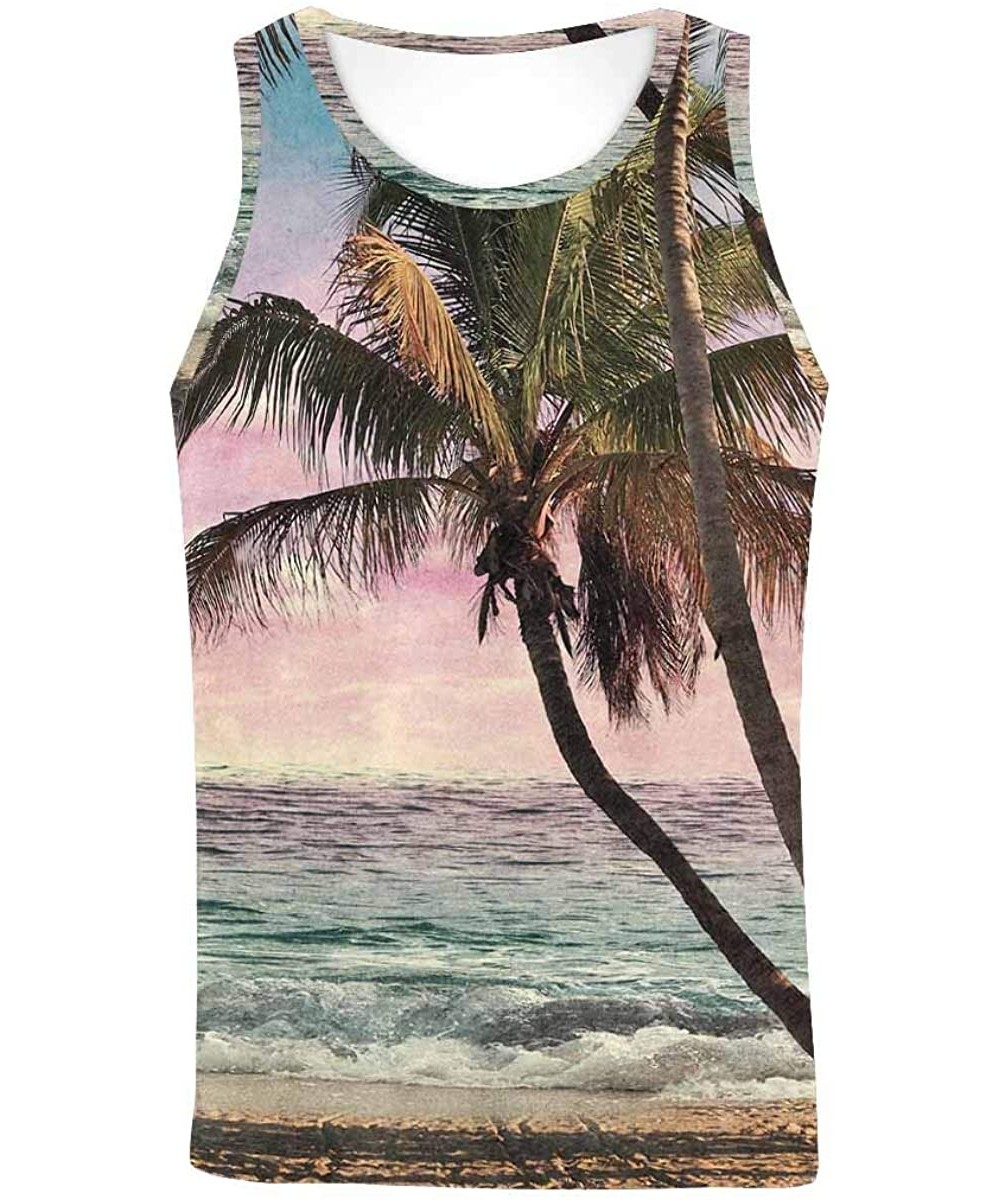 Undershirts Men's Muscle Gym Workout Training Sleeveless Tank Top Tropical Beach at Sunset - Multi1 - C119DW7Z7QH