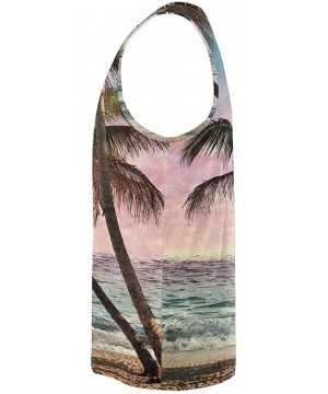 Undershirts Men's Muscle Gym Workout Training Sleeveless Tank Top Tropical Beach at Sunset - Multi1 - C119DW7Z7QH